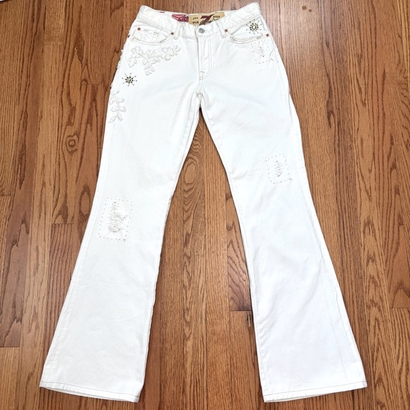 7 For All Mankind Boho Mid Rise Embellished White Denim Preppy flare leg jeans - Picture 13 of 16